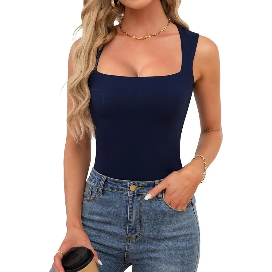 Top Sexy Cuello Cuadrado Sin Mangas - Camiseta Ajustada Estilo Harajuku Mujer