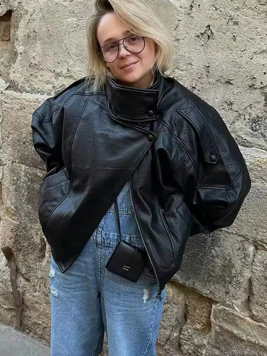 Chaqueta de Cuero Sintético Oversized - Estilo Streetwear Mujer