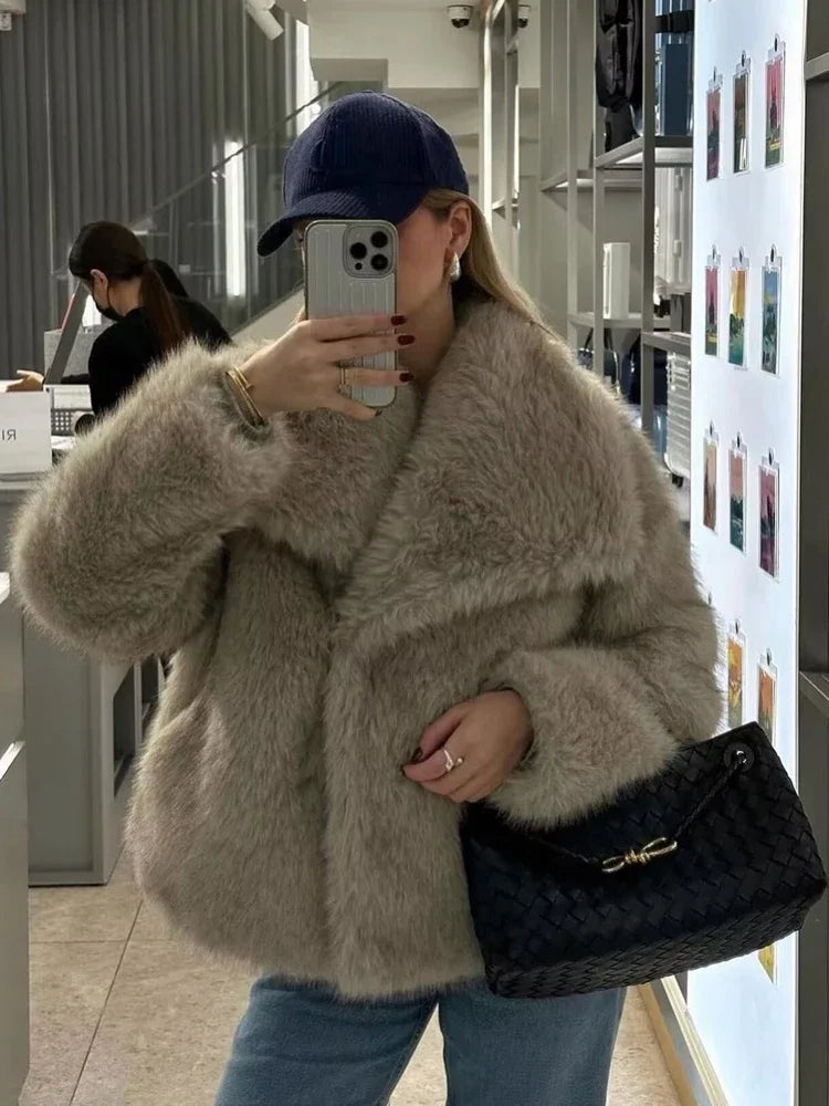 Abrigo Faux Fur Plush - Estilo Fluffy Otoño Invierno Mujer