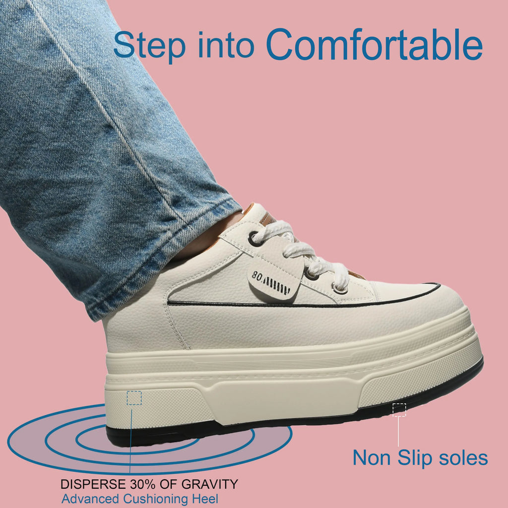 Zapatillas Plataforma Fujin 9cm Cuero Genuino - Sneakers Tacón Alto Mujer