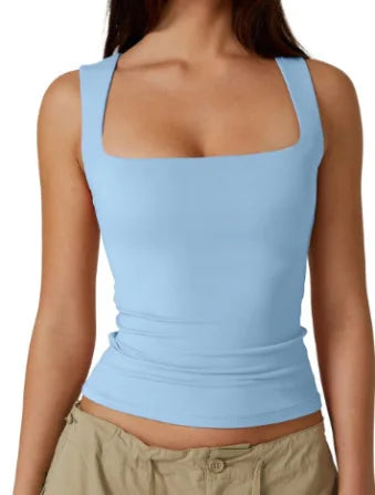 Top Sexy Cuello Cuadrado Sin Mangas - Camiseta Ajustada Estilo Harajuku Mujer