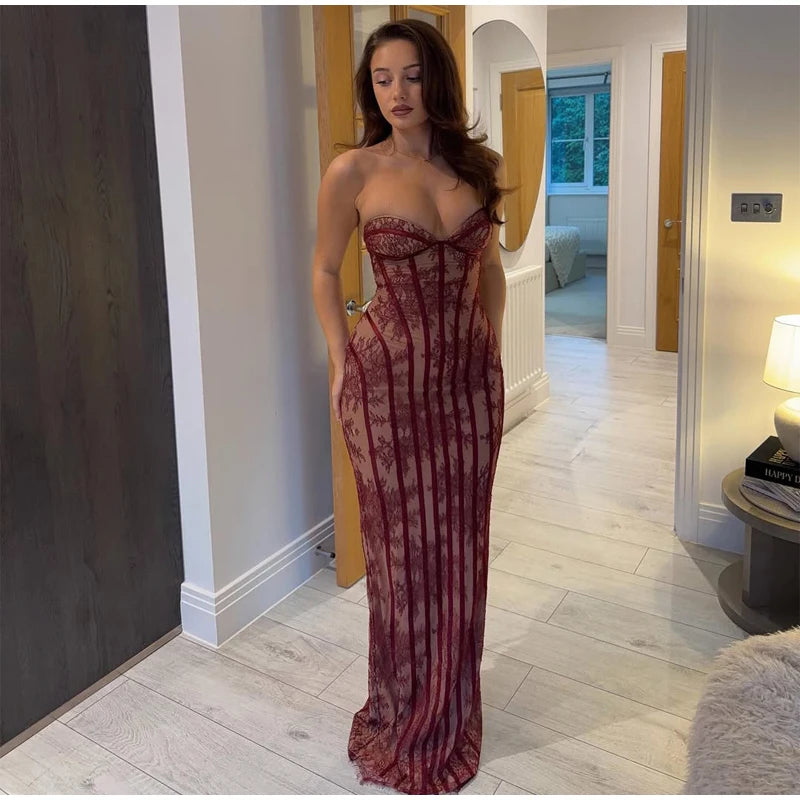 Vestido Maxi con Corsé de Gasa - Sin Tirantes