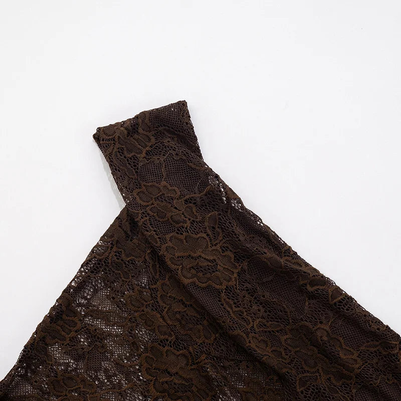 Vestido Maxi con Encaje Transparente - Un Hombro