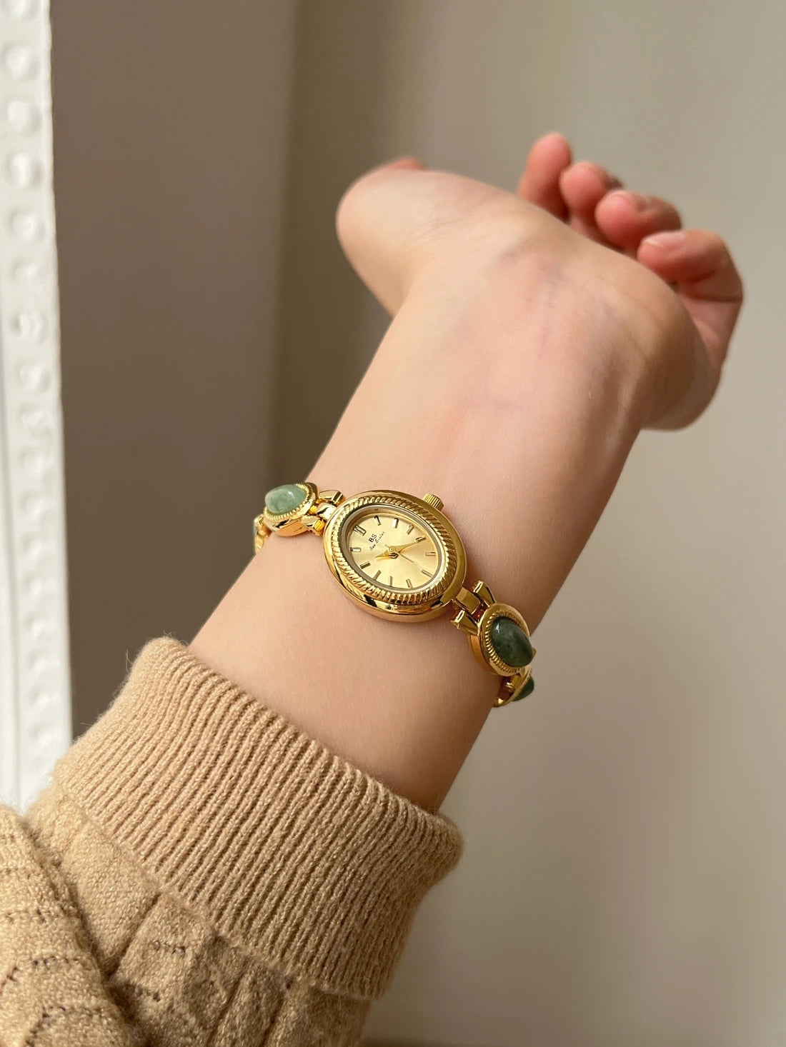 Reloj de Lujo con Jade Verde - Pulsera Joyería Cuarzo Elegante Mujer