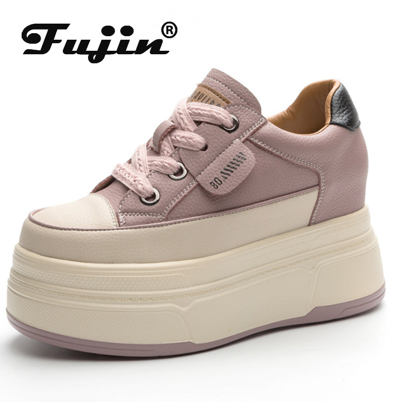 Zapatillas Plataforma Fujin 9cm Cuero Genuino - Sneakers Tacón Alto Mujer