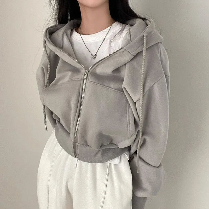 Sudadera con Capucha Crop - Cremallera y Manga Larga