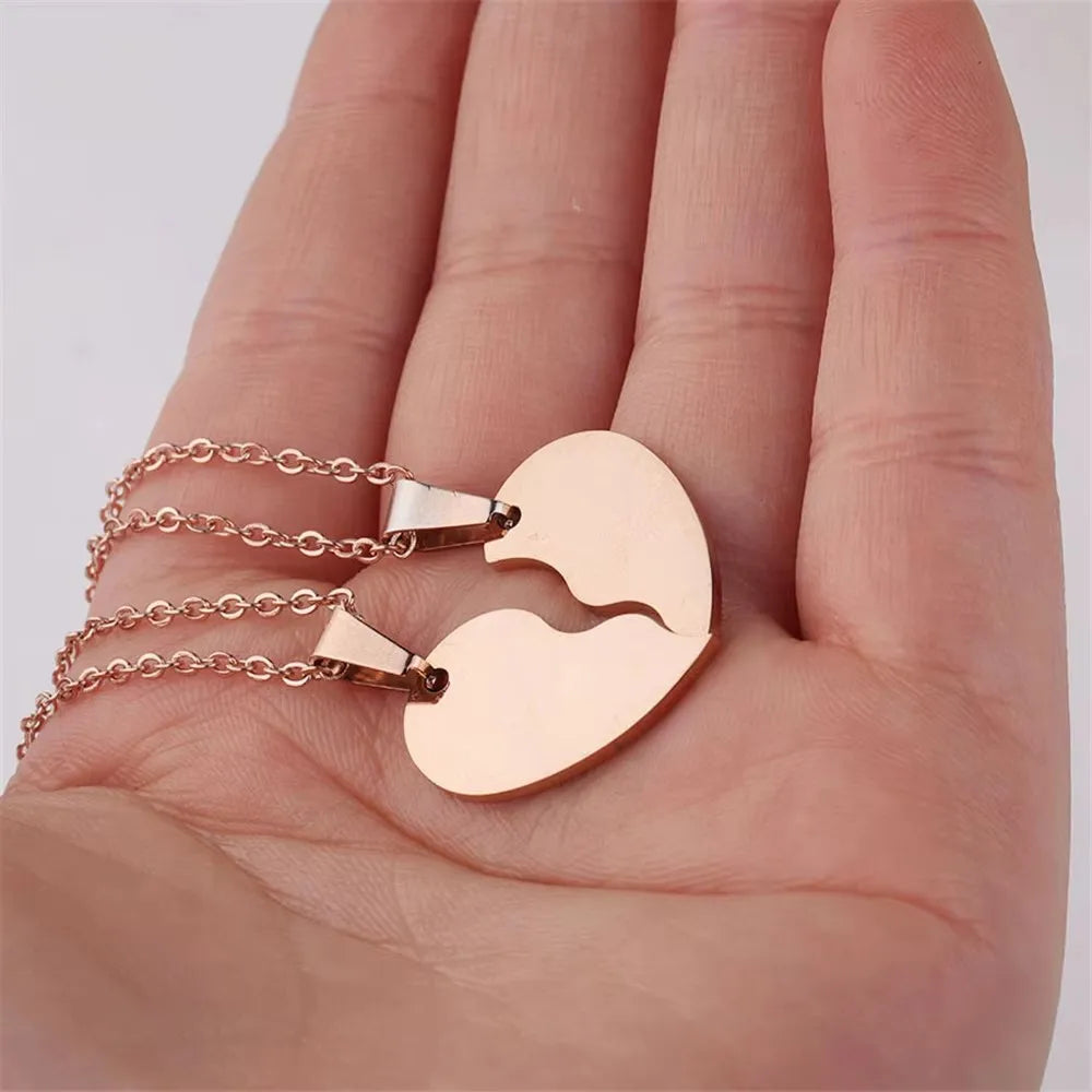 Set 10 Collares Corazón Roto Acero Inoxidable - Colgantes Parejas DIY