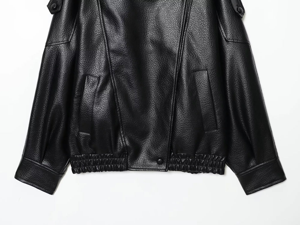 Chaqueta de Cuero Sintético Oversized - Estilo Streetwear Mujer