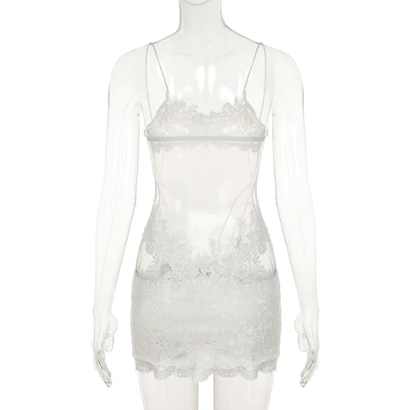 Vestido Mini Sexy con Encaje Transparente - Tirantes Finos