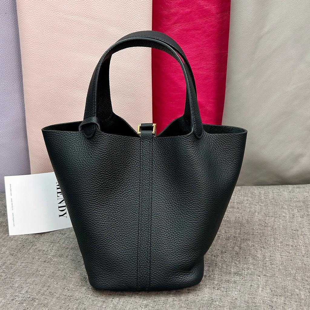 Bolso de Cuero Auténtico - Diseño Tipo Cubo Grande