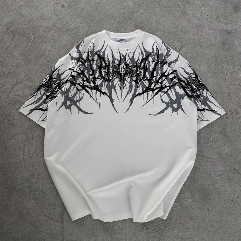 Camiseta Y2K Cyberpunk Gothic con Textura de Espinas - Algodón Puro Streetwear Hombre