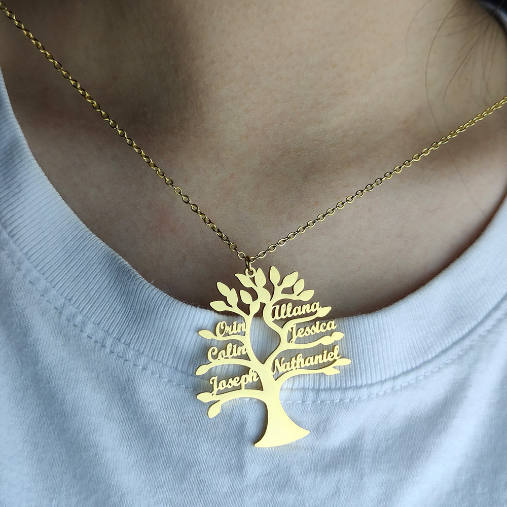 Collar Árbol de la Vida Personalizado - REGALO PERFECTO - Nombres Familia Oro