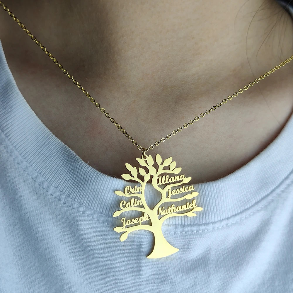Collar Árbol de la Vida Personalizado - REGALO PERFECTO - Nombres Familia Oro