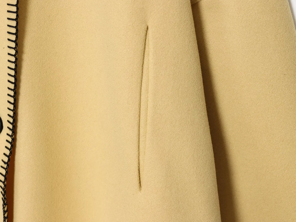 Women Faux Wool Jacket with Wide Shoulder Autumn Vintage High Neck Long Sleeve Button Lady Coats Causal Female Chic Tops