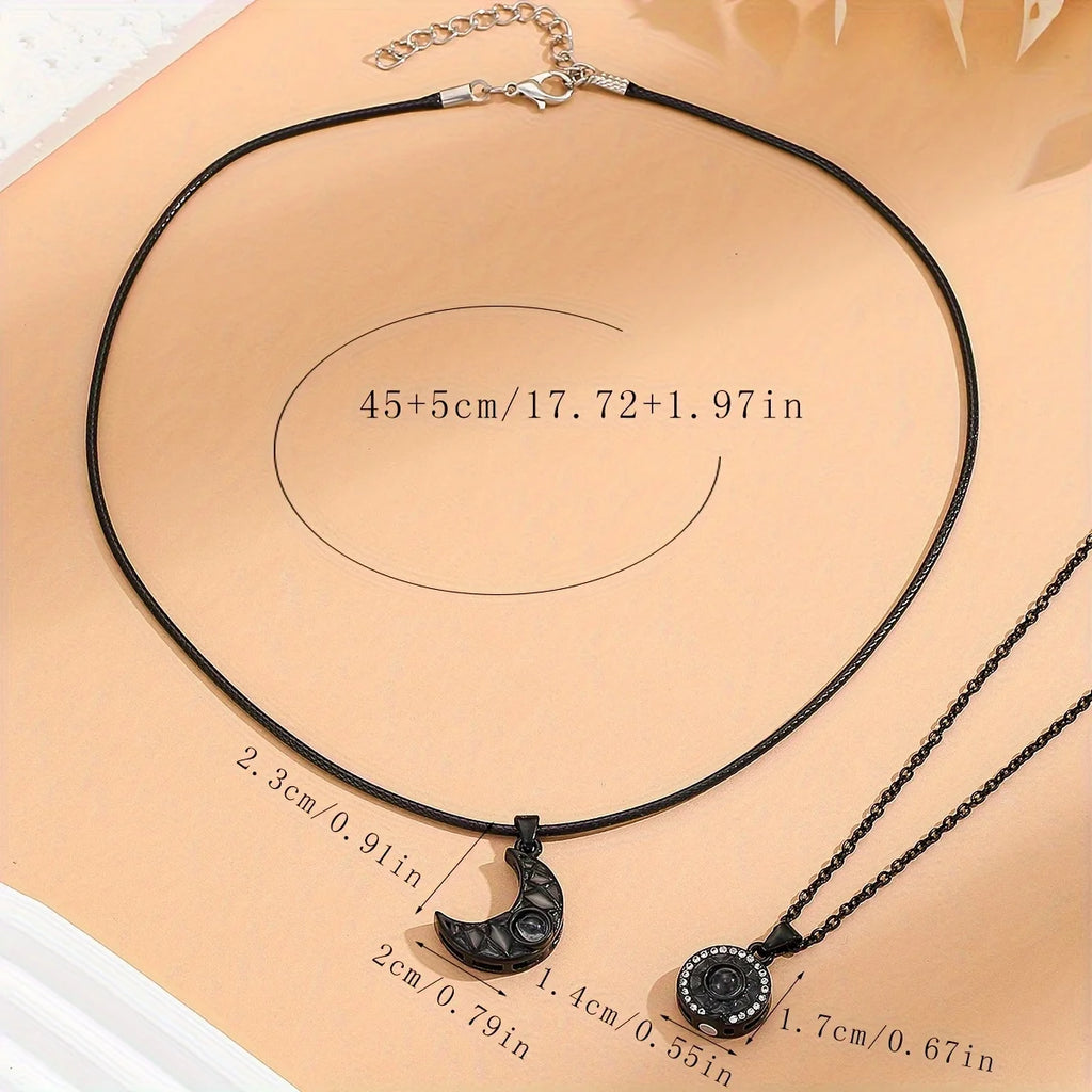 Collar Proyección Luna y Sol 2 Piezas - Te Quiero 100 Idiomas Parejas