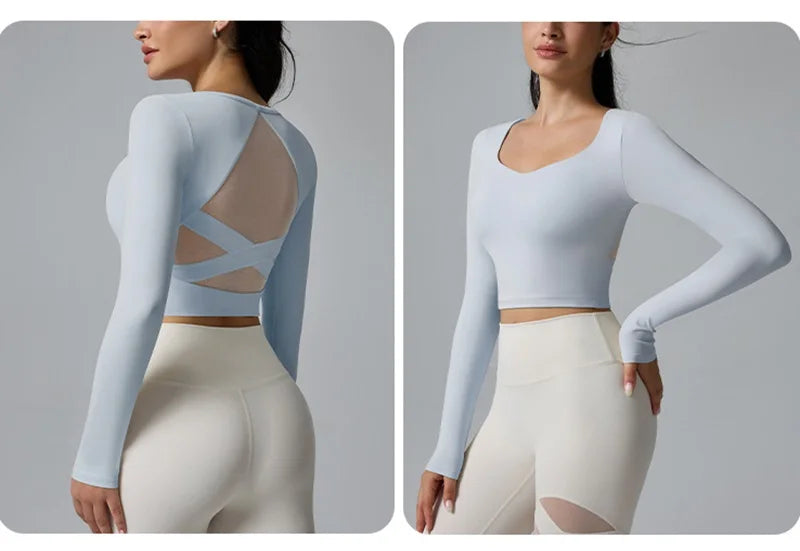 Cloud Hide White Yoga Shirts Long Sleeve Pilates Ballet Blouse Sexy Women Sports Gym Fitness Top Running T-Shirt Workout Shirt