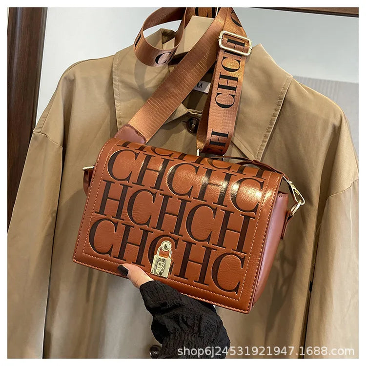 Bolso Bandolera Gran Capacidad con Letras en Relieve - Estilo Minimalista PU