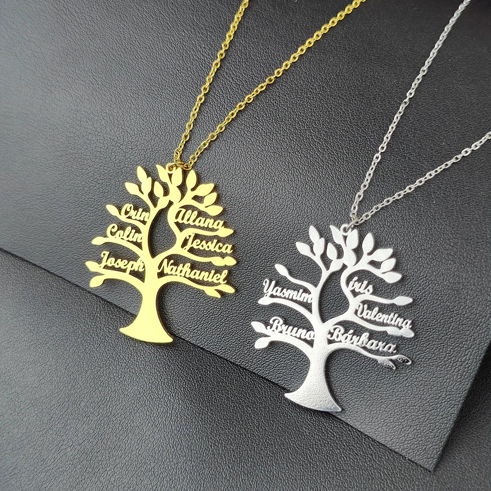 Collar Árbol de la Vida Personalizado - REGALO PERFECTO - Nombres Familia Oro