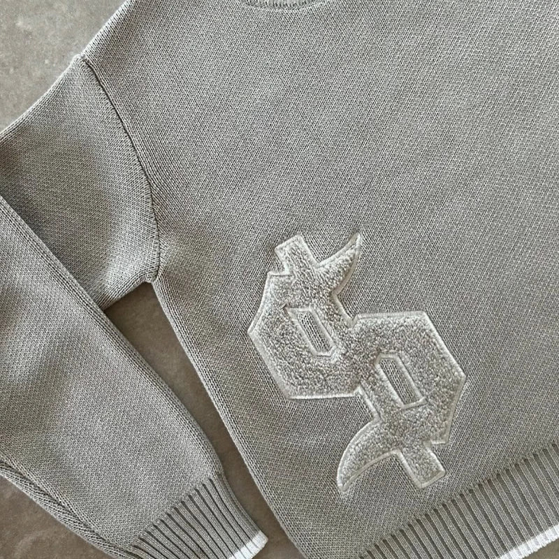 Suéter Y2K Gris con Patrón de Símbolos - Estilo Harajuku Hombre