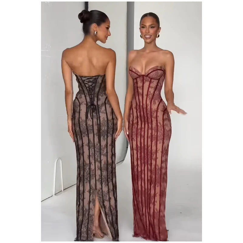 Vestido Maxi con Corsé de Gasa - Sin Tirantes