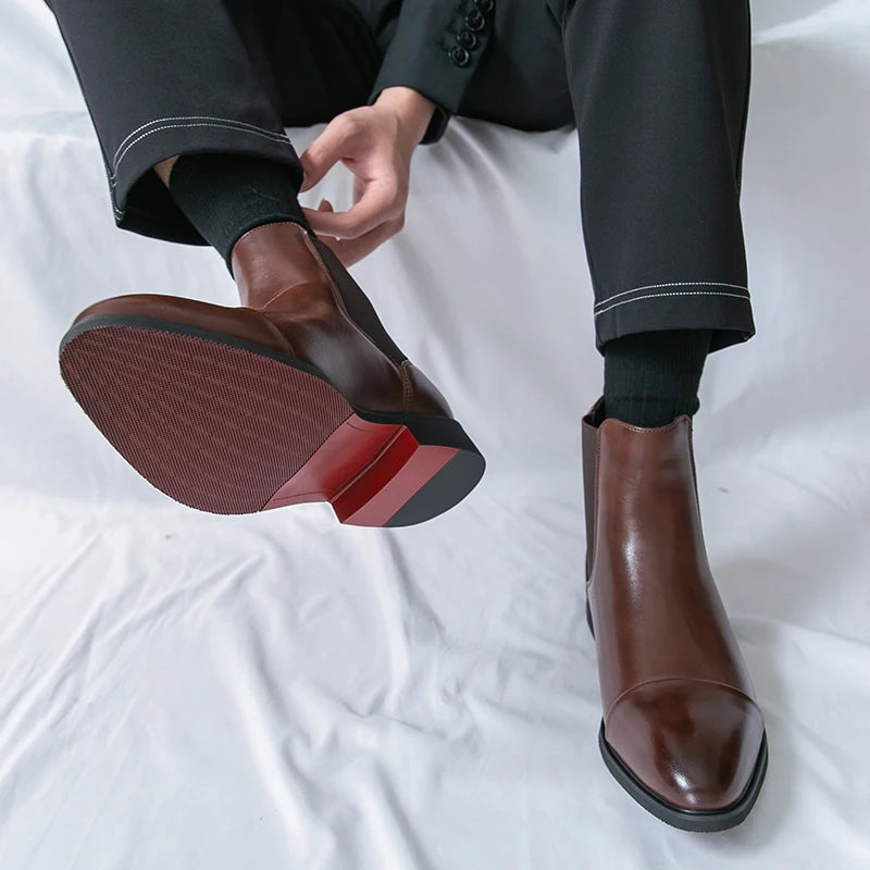 Chelsea Boots Hombre Suela Roja - Botines Business Slip-On Elegantes