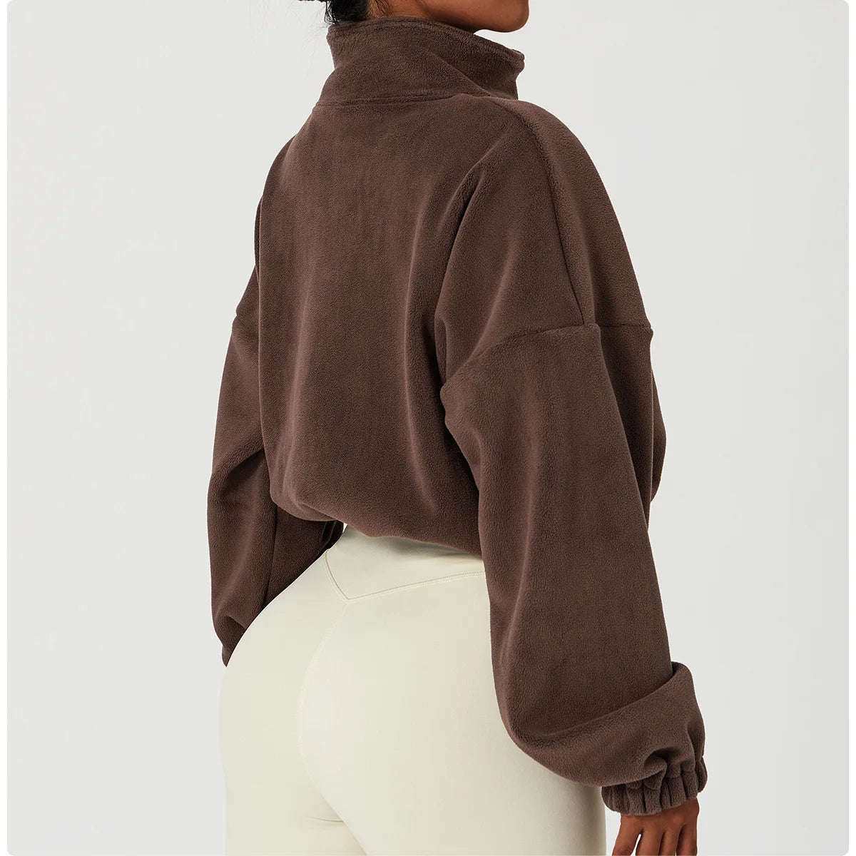 Sudadera Polar con Cremallera Crop - Cuello Alto y Agujeros para Pulgares