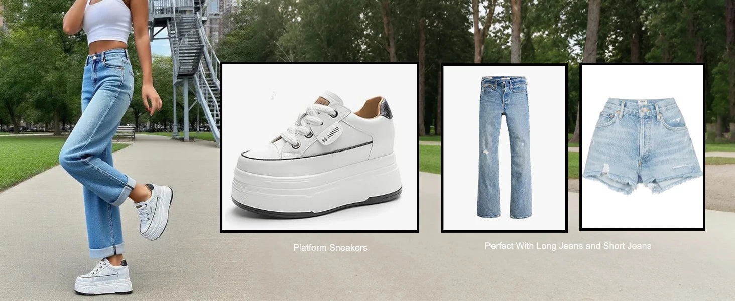 Zapatillas Plataforma Fujin 9cm Cuero Genuino - Sneakers Tacón Alto Mujer