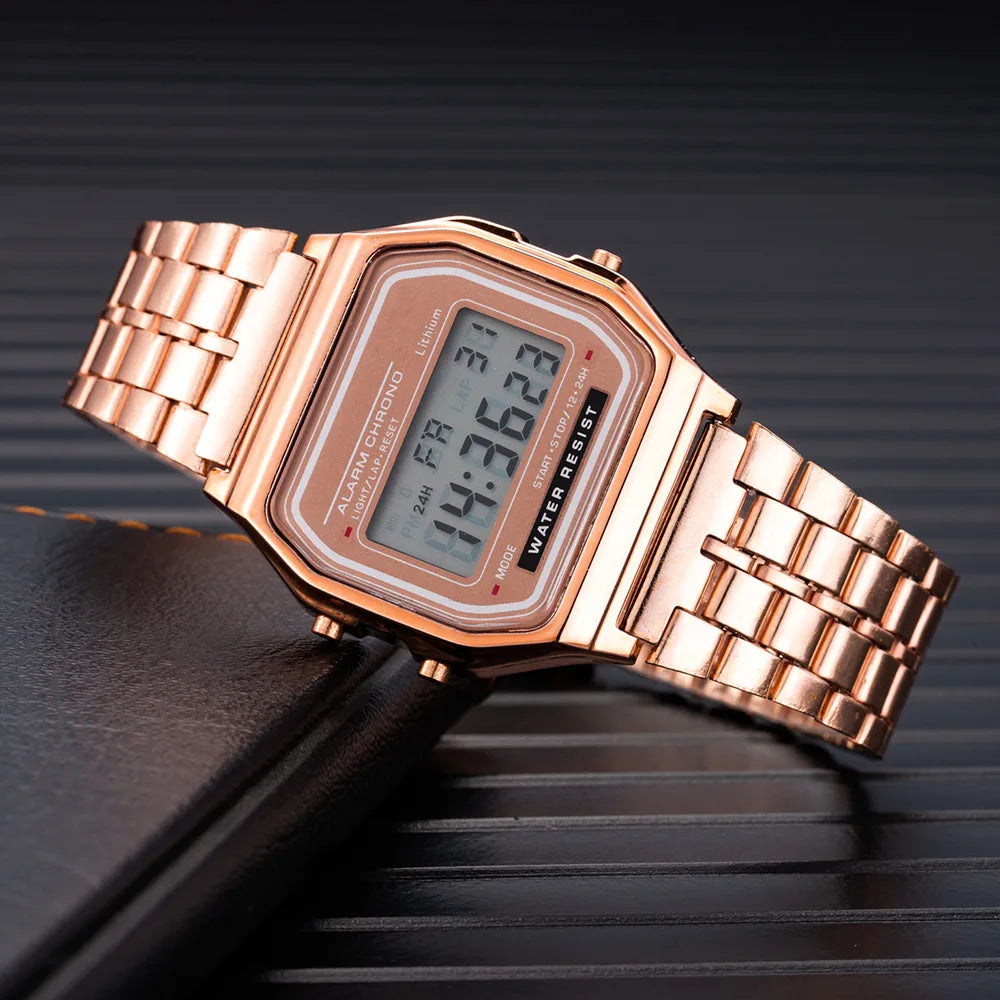 Reloj Digital Elegante Acero Inoxidable - Business Oro/Plata Unisex