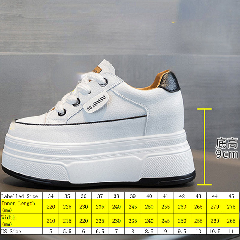 Zapatillas Plataforma Fujin 9cm Cuero Genuino - Sneakers Tacón Alto Mujer