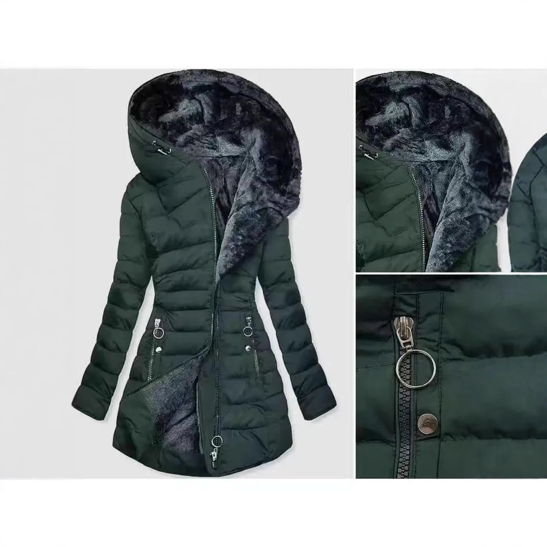 Chaqueta Fleece con Capucha - Cálida Larga Otoño Invierno Mujer
