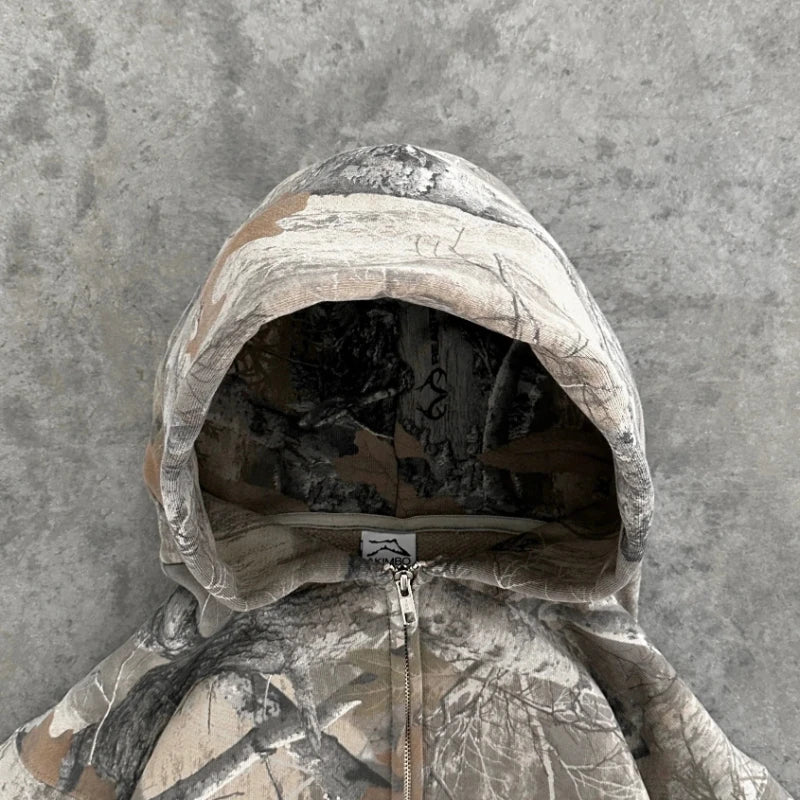 Sudadera Y2K Camuflaje con Cremallera - Estilo Hip Hop Oversized Unisex