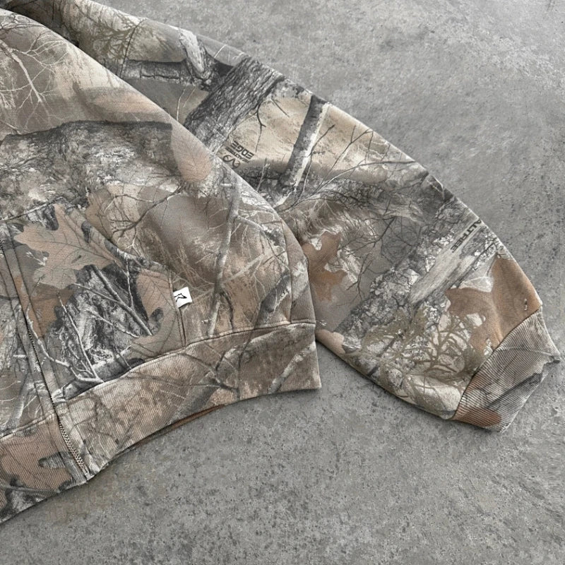 Sudadera Y2K Camuflaje con Cremallera - Estilo Hip Hop Oversized Unisex