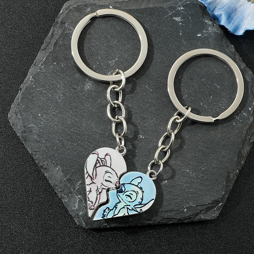 Collar Stitch Disney Parejas 2 Piezas - Colgante Corazón Ángel Amistad