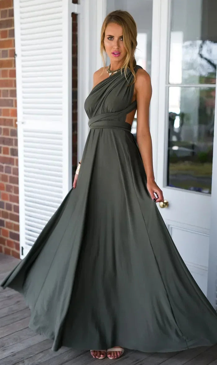 Vestido Largo Multiusos con Escote en V - Tirantes Ajustables