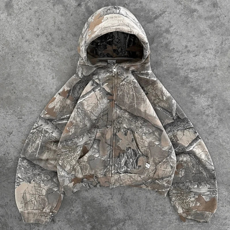 Sudadera Y2K Camuflaje con Cremallera - Estilo Hip Hop Oversized Unisex