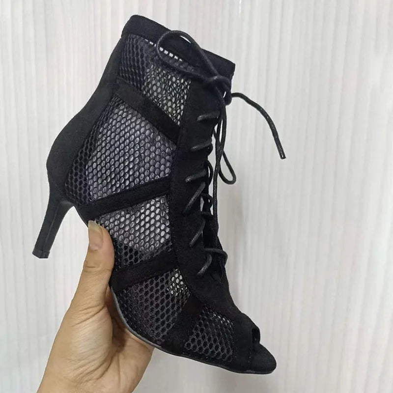 Sandalias Baile Cordones Cruzados - Tacón Fino Punta Abierta Sexy Mujer