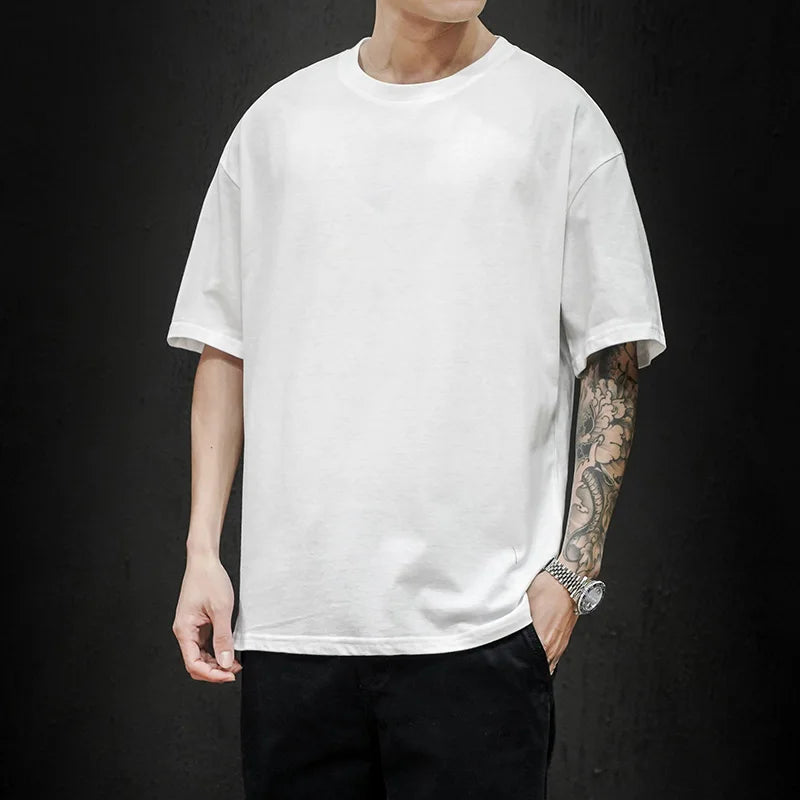 Camiseta Casual de Algodón - Manga Corta Holgada Hombre