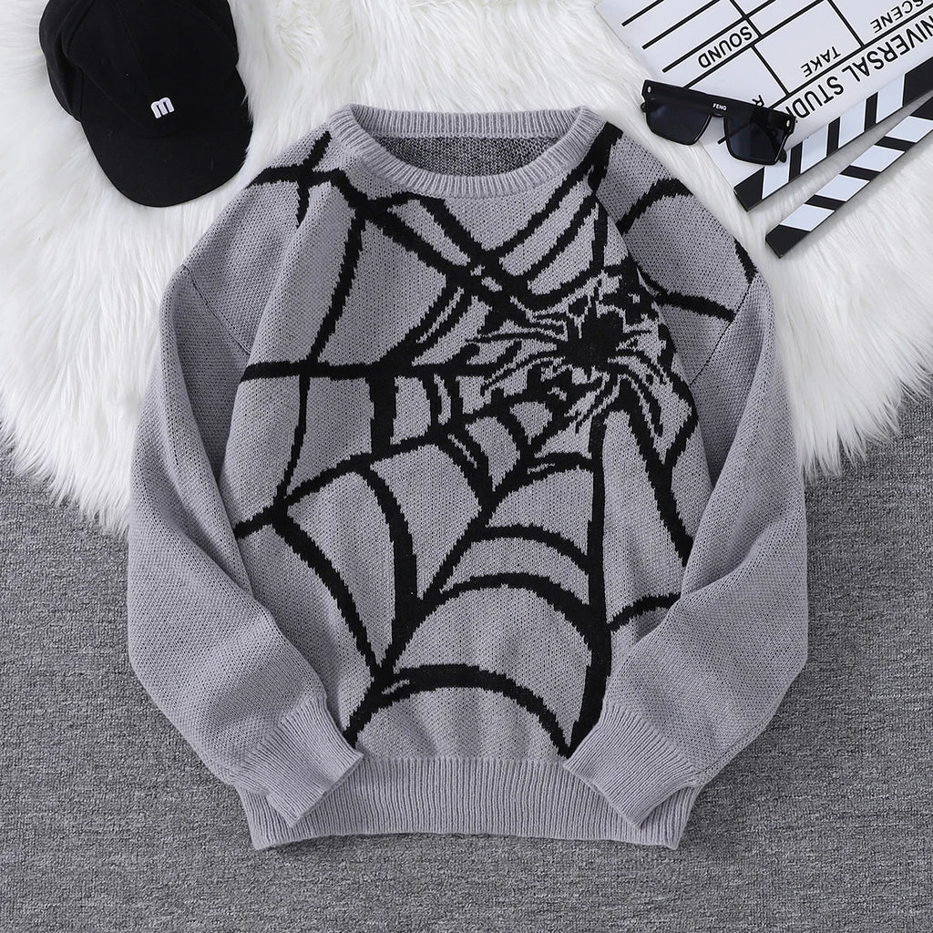 Suéter con Patrón Spider Web Jacquard - Cuello Redondo Hombre